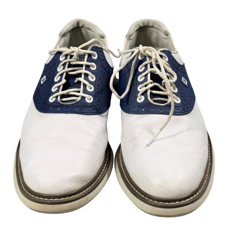 FootJoy Golf Shoes Womens 7.5 W White Navy Leather Wingtip LoPro Spiked 57901
